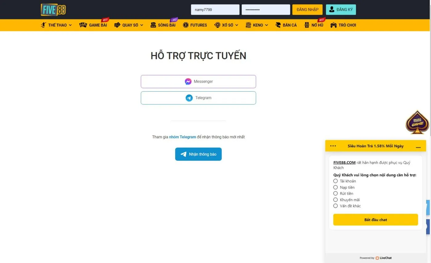 Quá trình liên hệ Five88 người chơi cần biết 